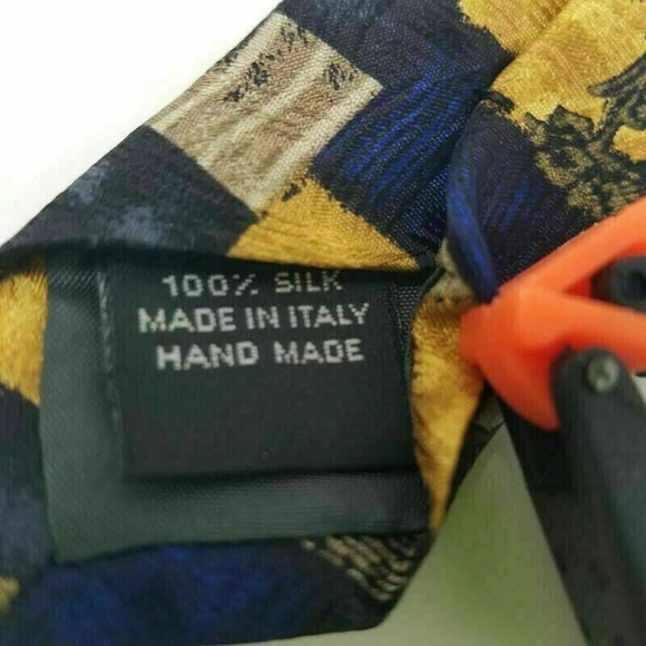 Manzoni Mens Necktie Multicolor Blue Patchwork 100% Silk Classic Tie 59"L - Picture 7 of 7